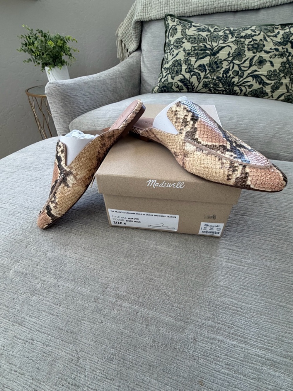 Madewell The Frances Skimmer Mule Snake Embossed Leather | Blush Multi NIB SZ6